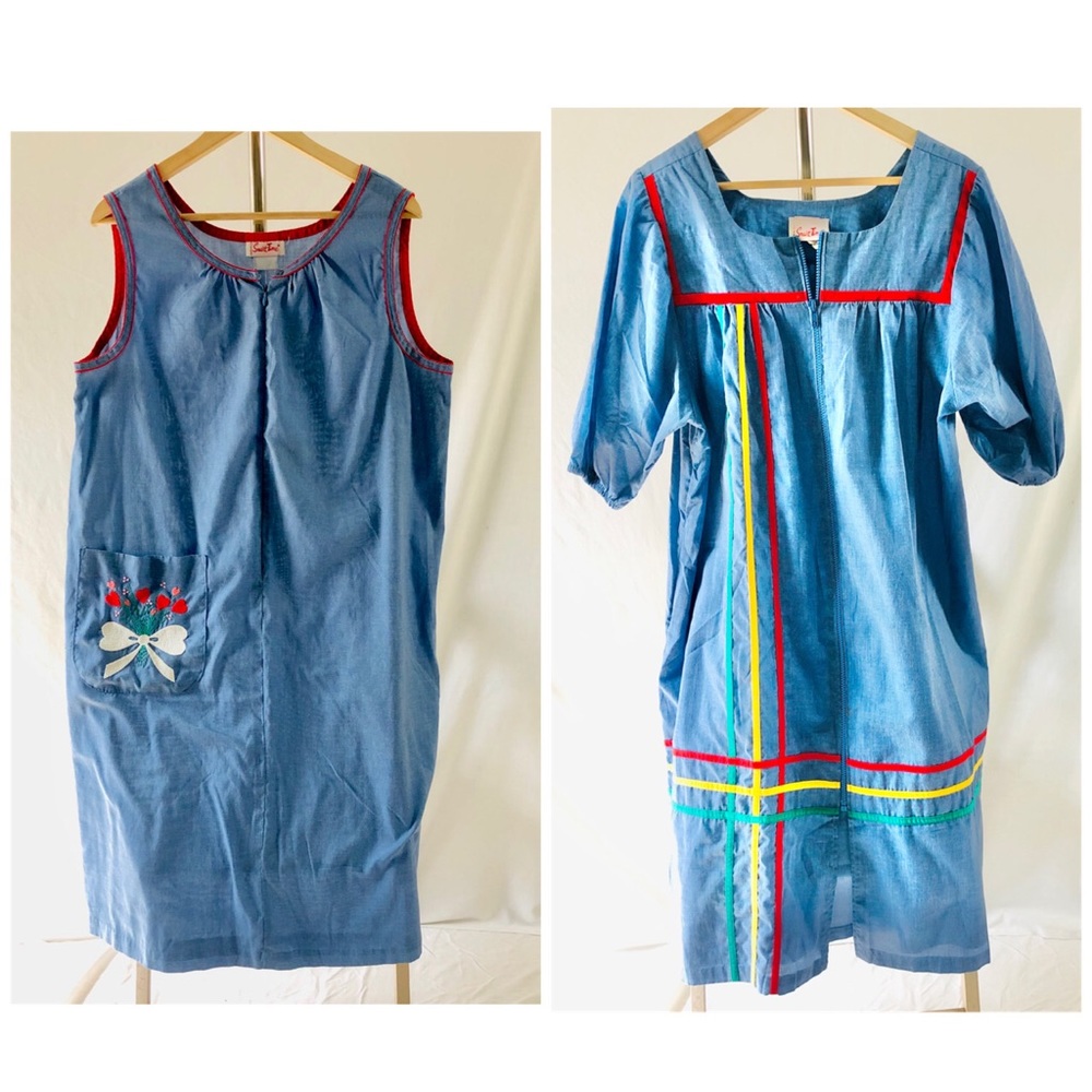 Vintage 2 Piece Housedress Blue By Smart Time Uni… - image 1